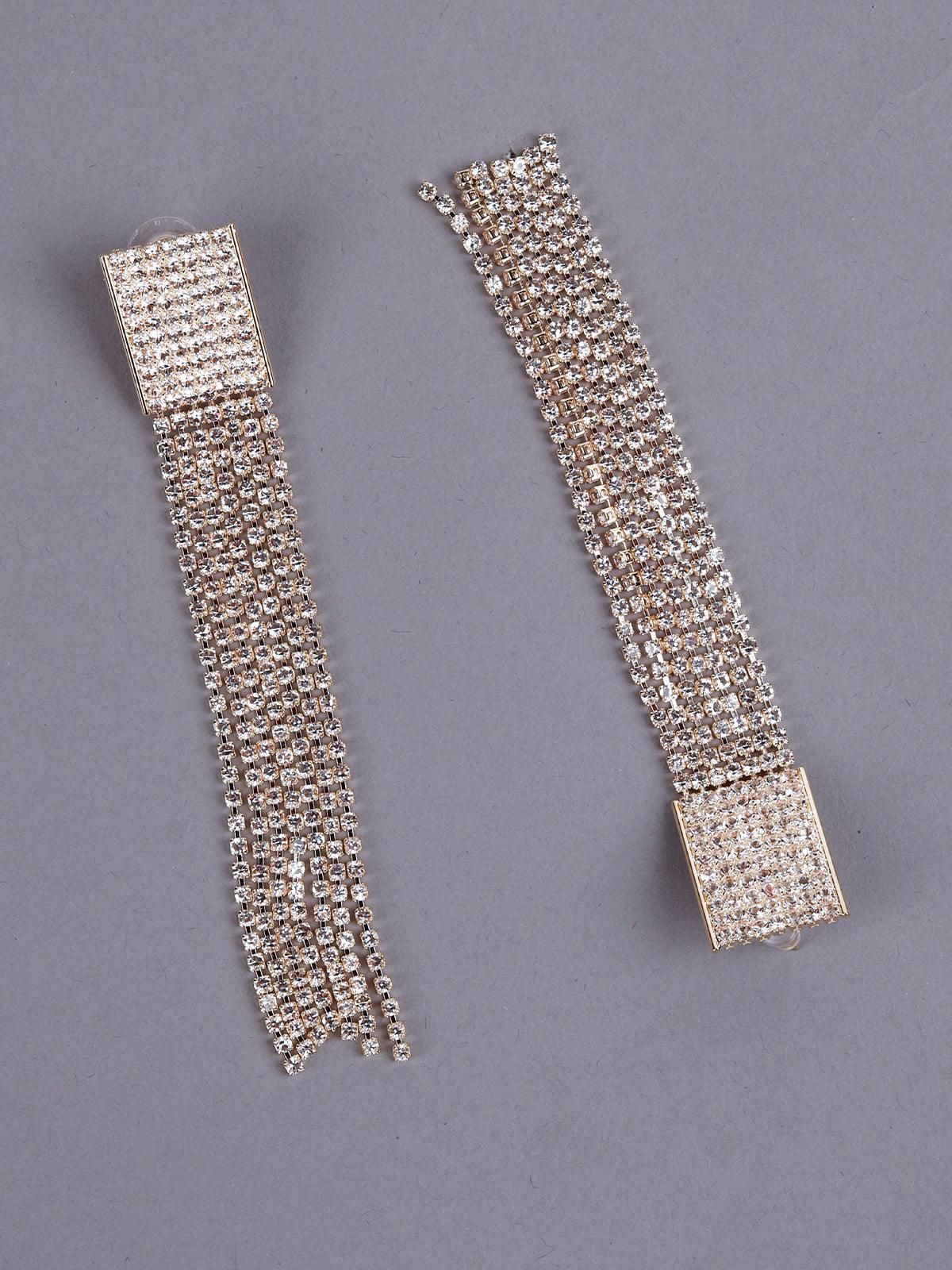 Women's Straight Crystal-Embellished Drop Tassel Earring