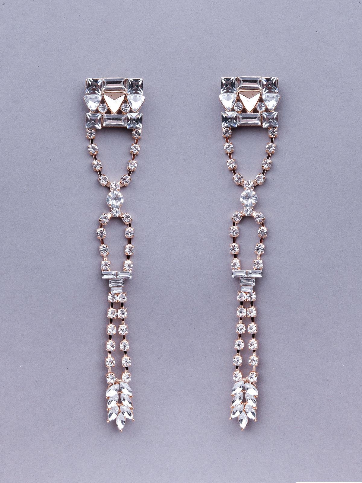 Women's Studded Long Statement Earrings- Gol