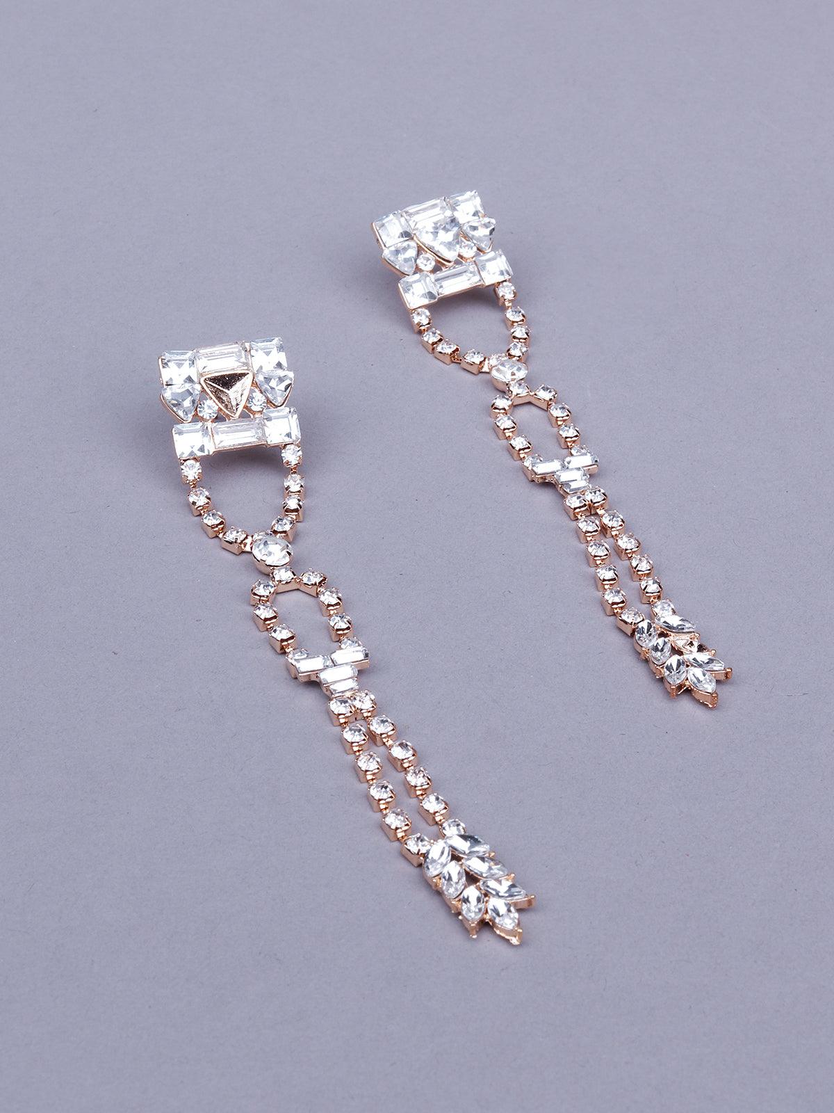 Women's Studded Long Statement Earrings- Gol