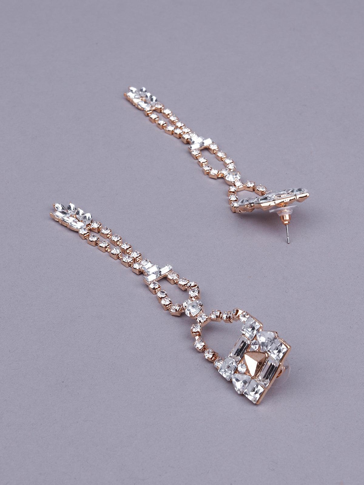 Women's Studded Long Statement Earrings- Gol