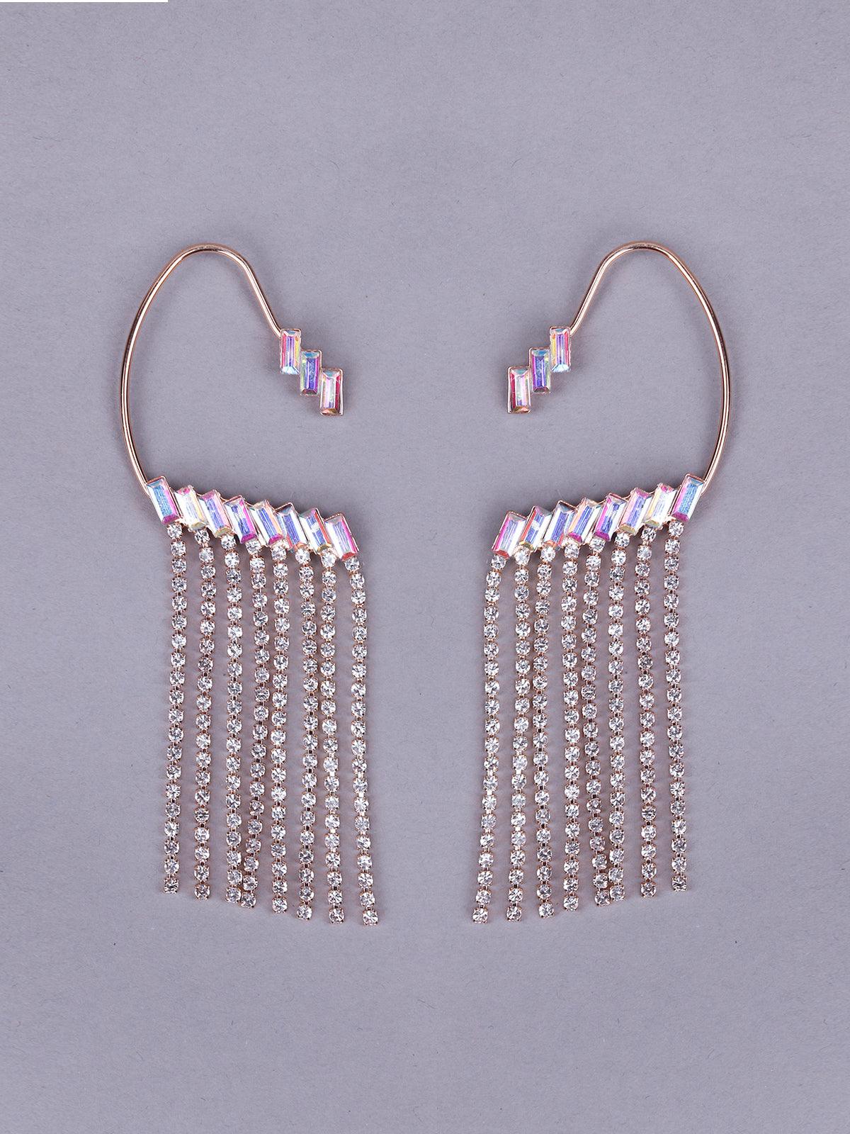 Women's Studded Tassel Drop Earcuff Earring