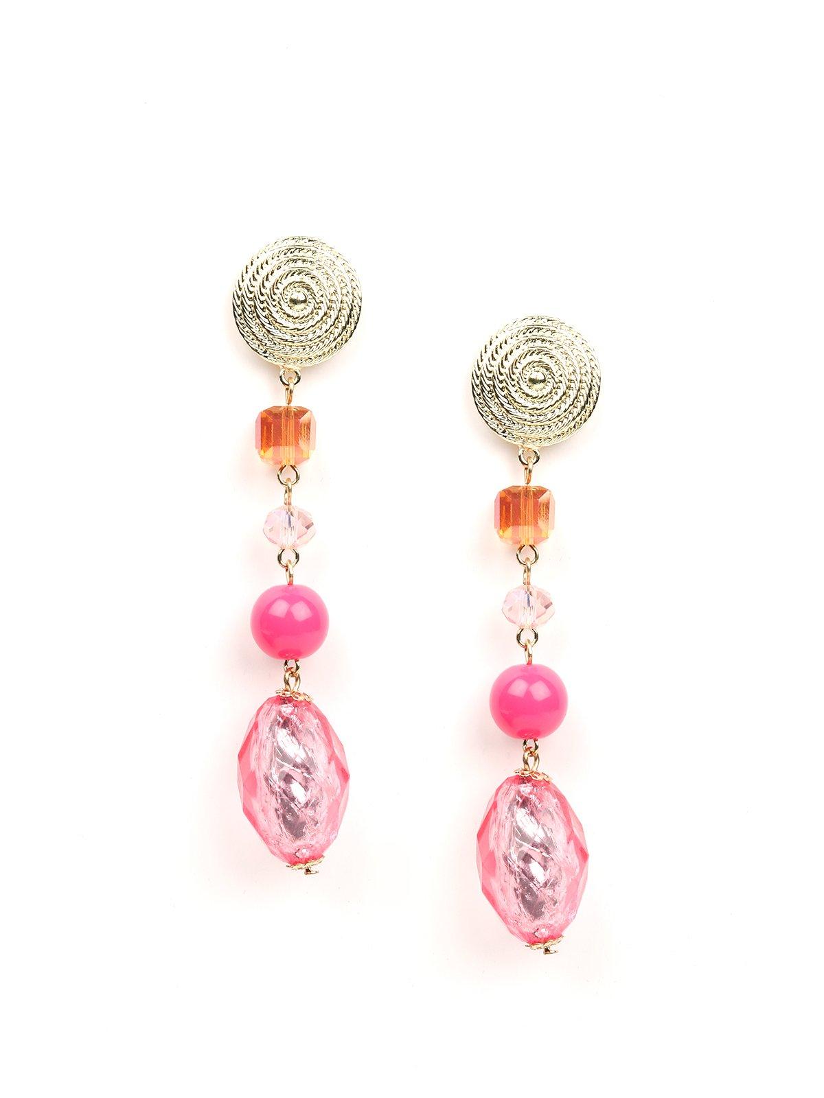 Women's Stunning Gold And Pink Drop Long Earrin
