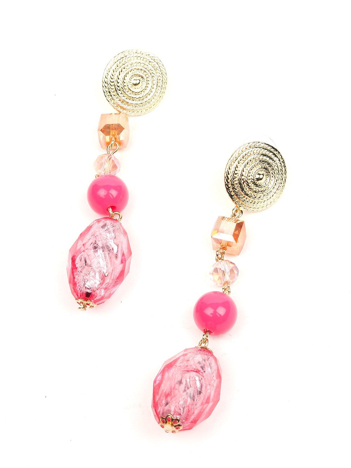 Women's Stunning Gold And Pink Drop Long Earrin