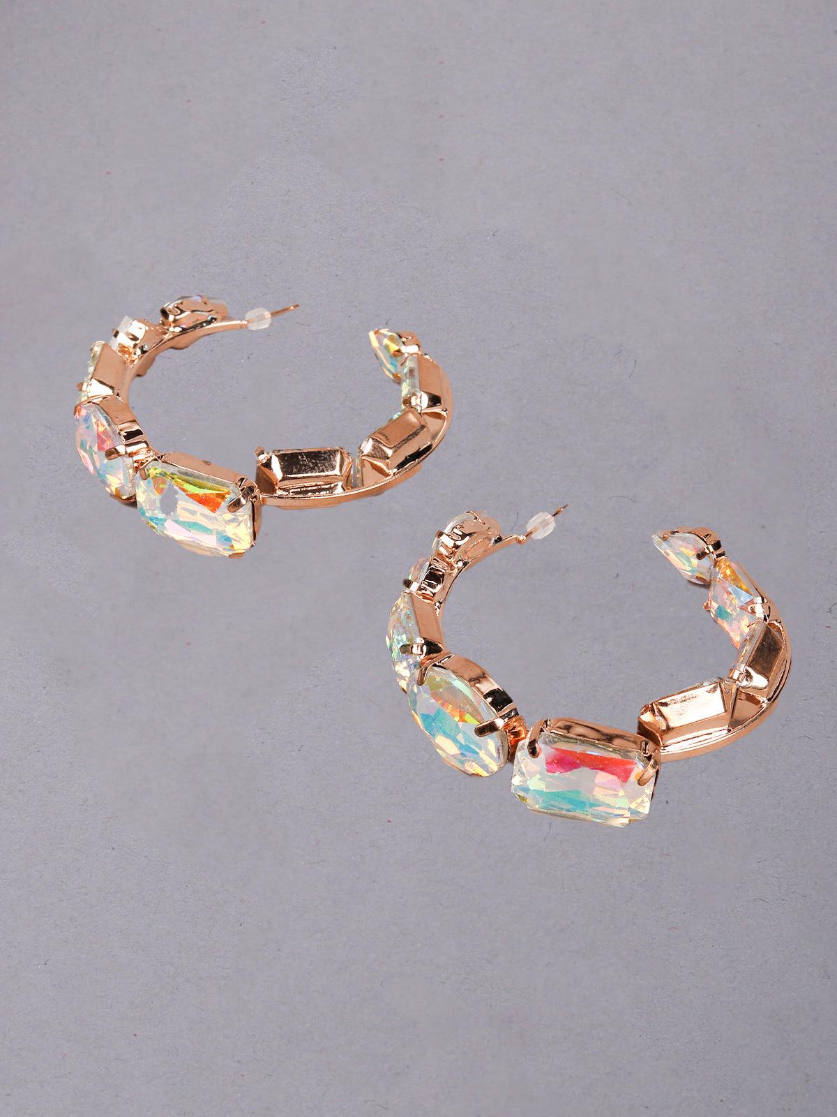 Women's Stunning Gold Chrome Crystal Hoop Earring