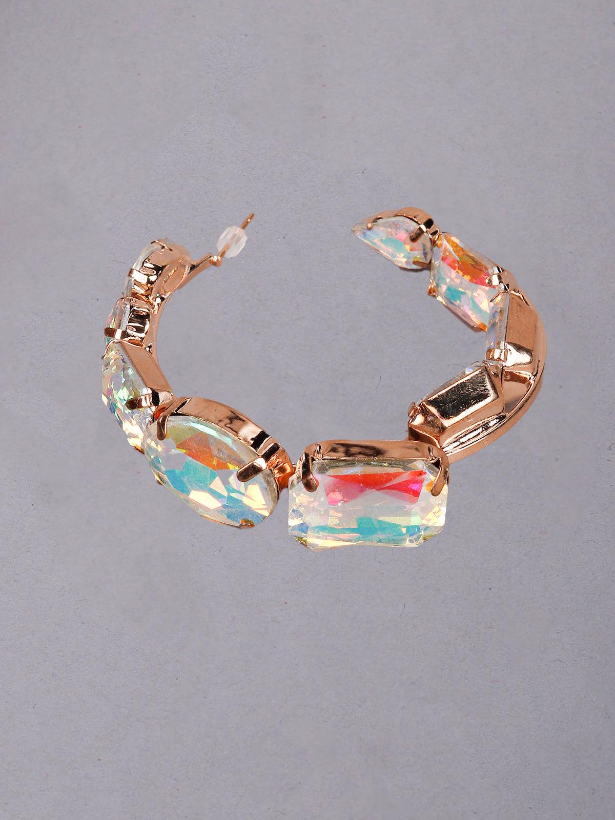 Women's Stunning Gold Chrome Crystal Hoop Earring