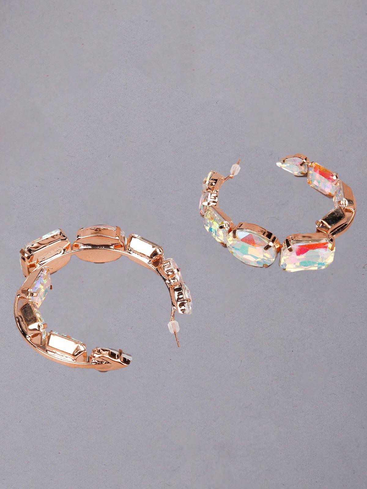 Women's Stunning Gold Chrome Crystal Hoop Earring
