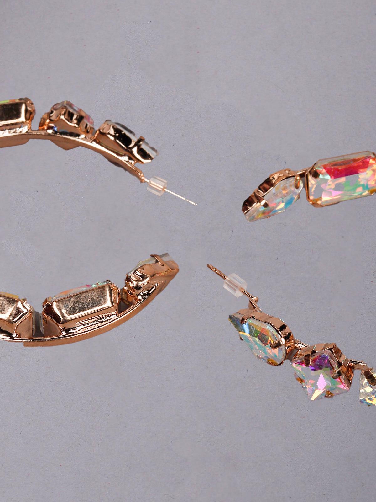 Women's Stunning Gold Chrome Crystal Hoop Earring