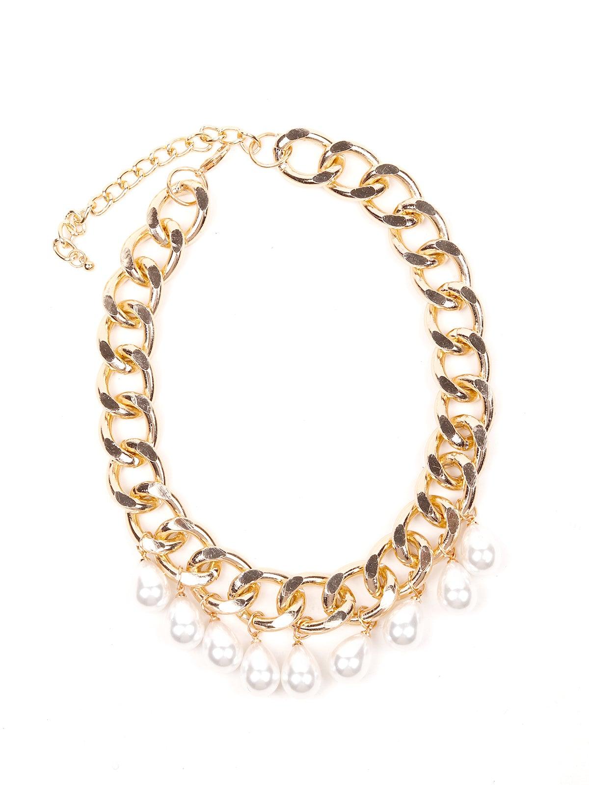 Women's Stunning Interlinked Gold Chain With White Stones Embedded
