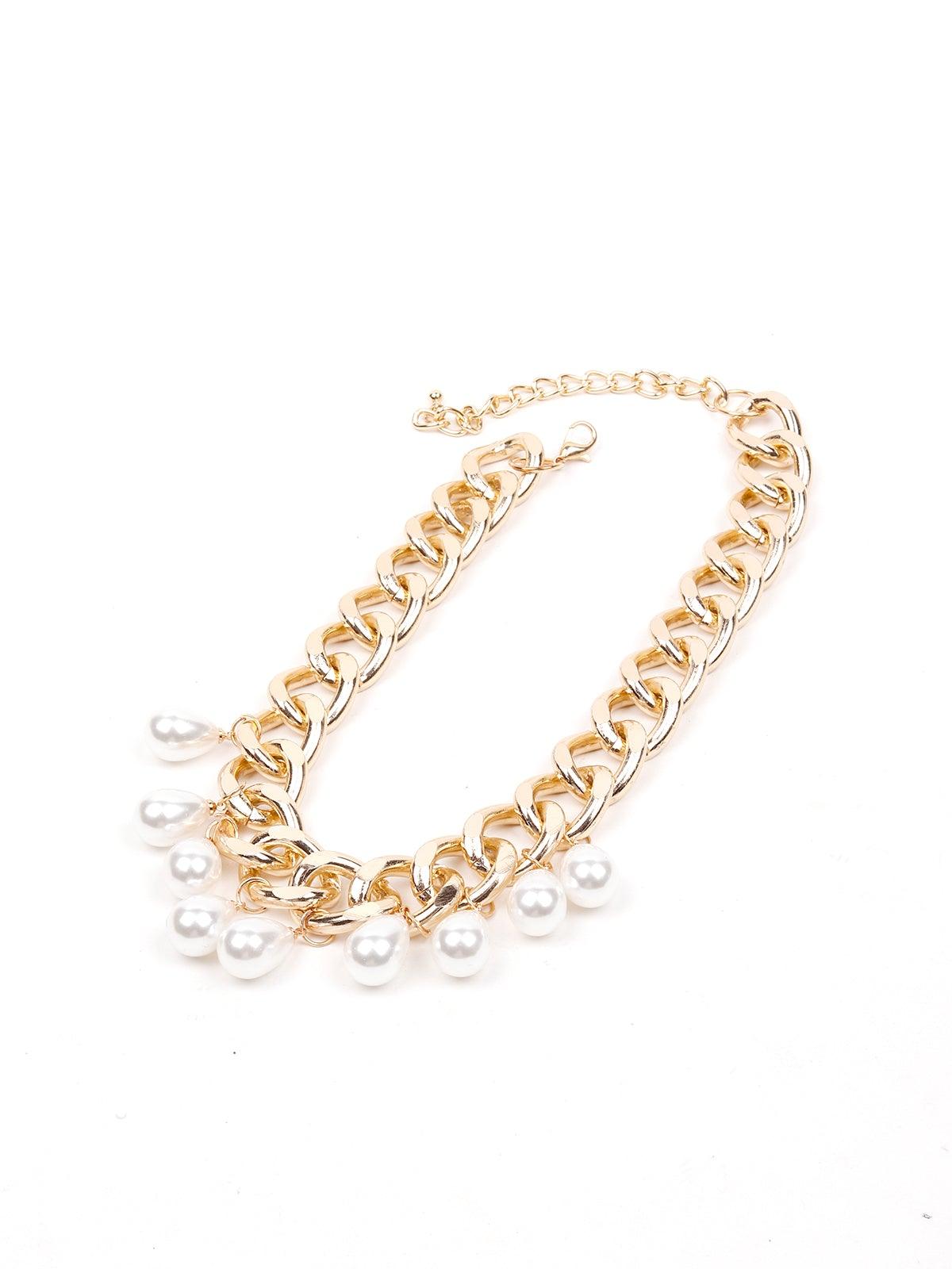 Women's Stunning Interlinked Gold Chain With White Stones Embedded