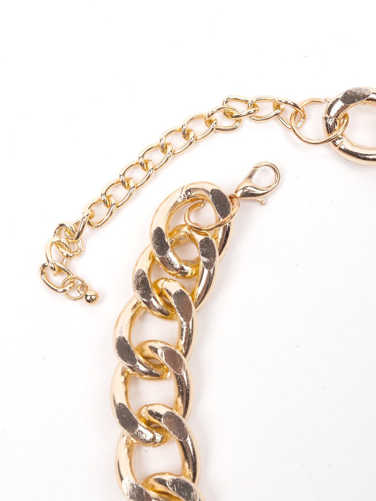 Women's Stunning Interlinked Gold Chain With White Stones Embedded