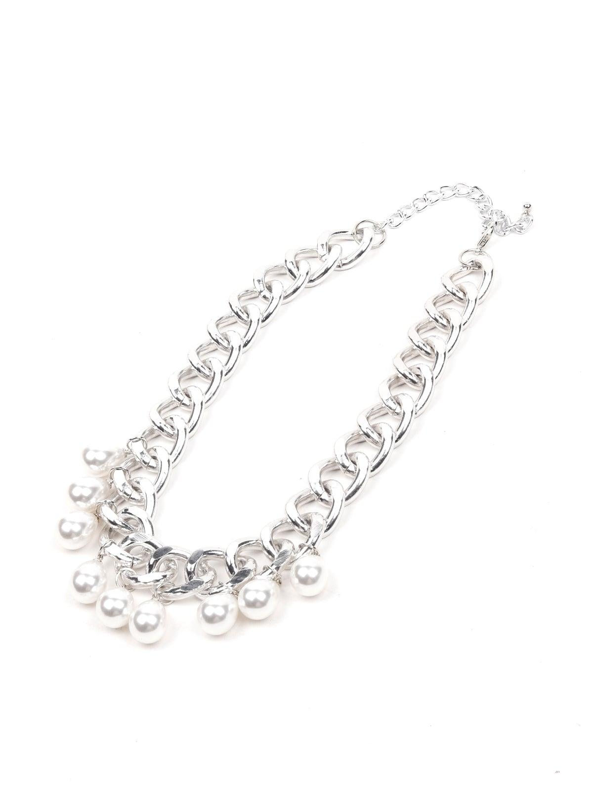 Women's Stunning Interlinked Silver Chain With White Stones Embedded