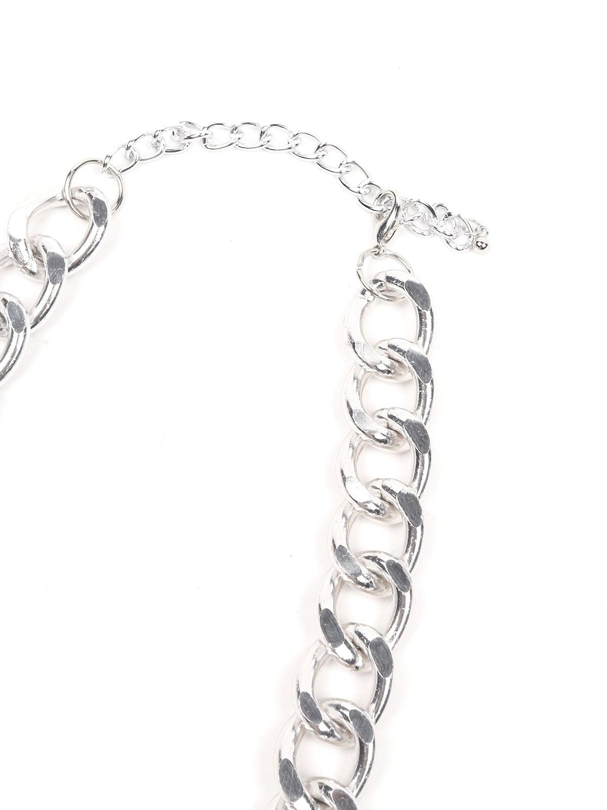 Women's Stunning Interlinked Silver Chain With White Stones Embedded