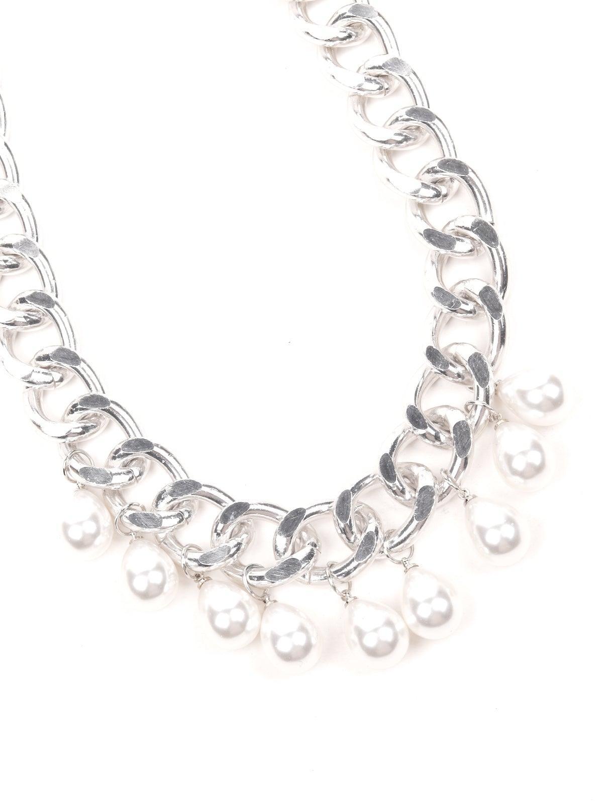 Women's Stunning Interlinked Silver Chain With White Stones Embedded