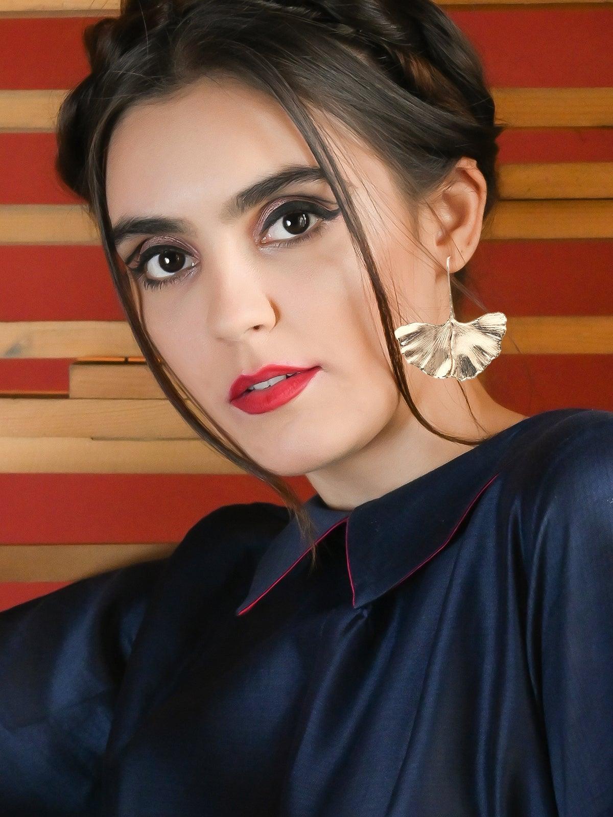 Women's Stunning Metallic Gold Textured Statement Earring
