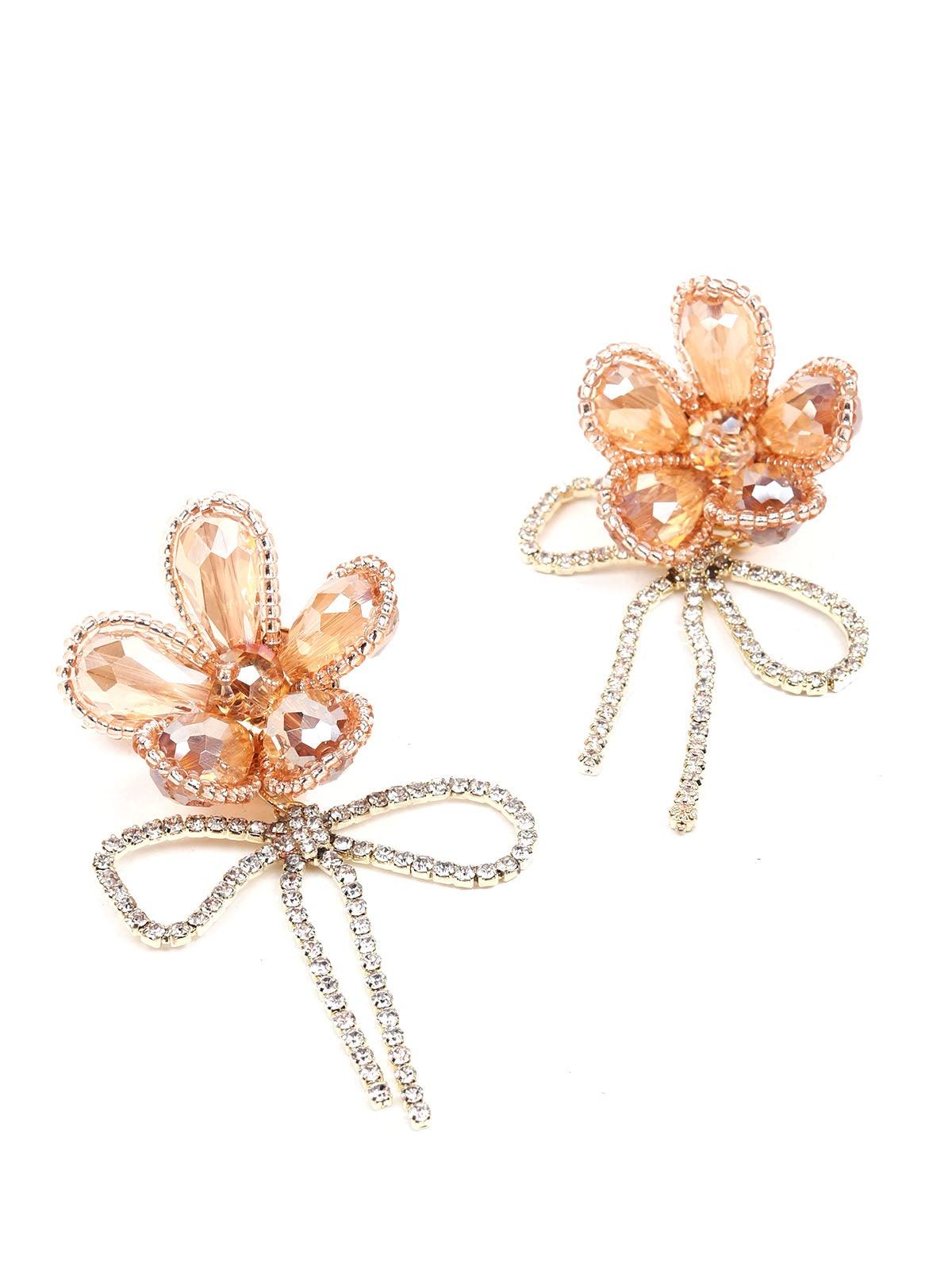 Women's Stunning Orange Floral Embellished Earring