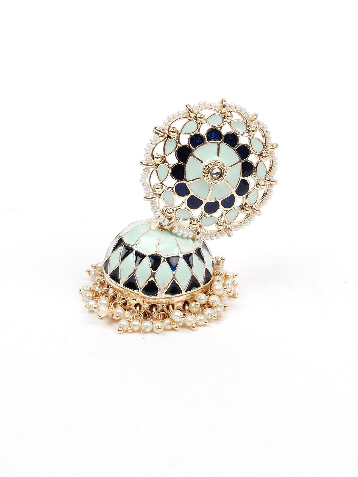 Women's Stunning Sea Green And Navy Blue Jhumka