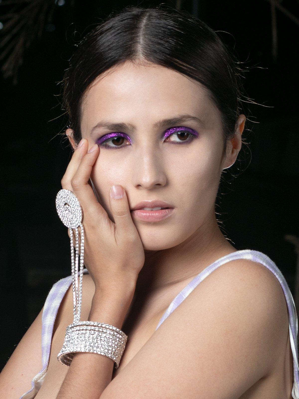 Women's Stunning Studded Bracelet Joining To A Rin