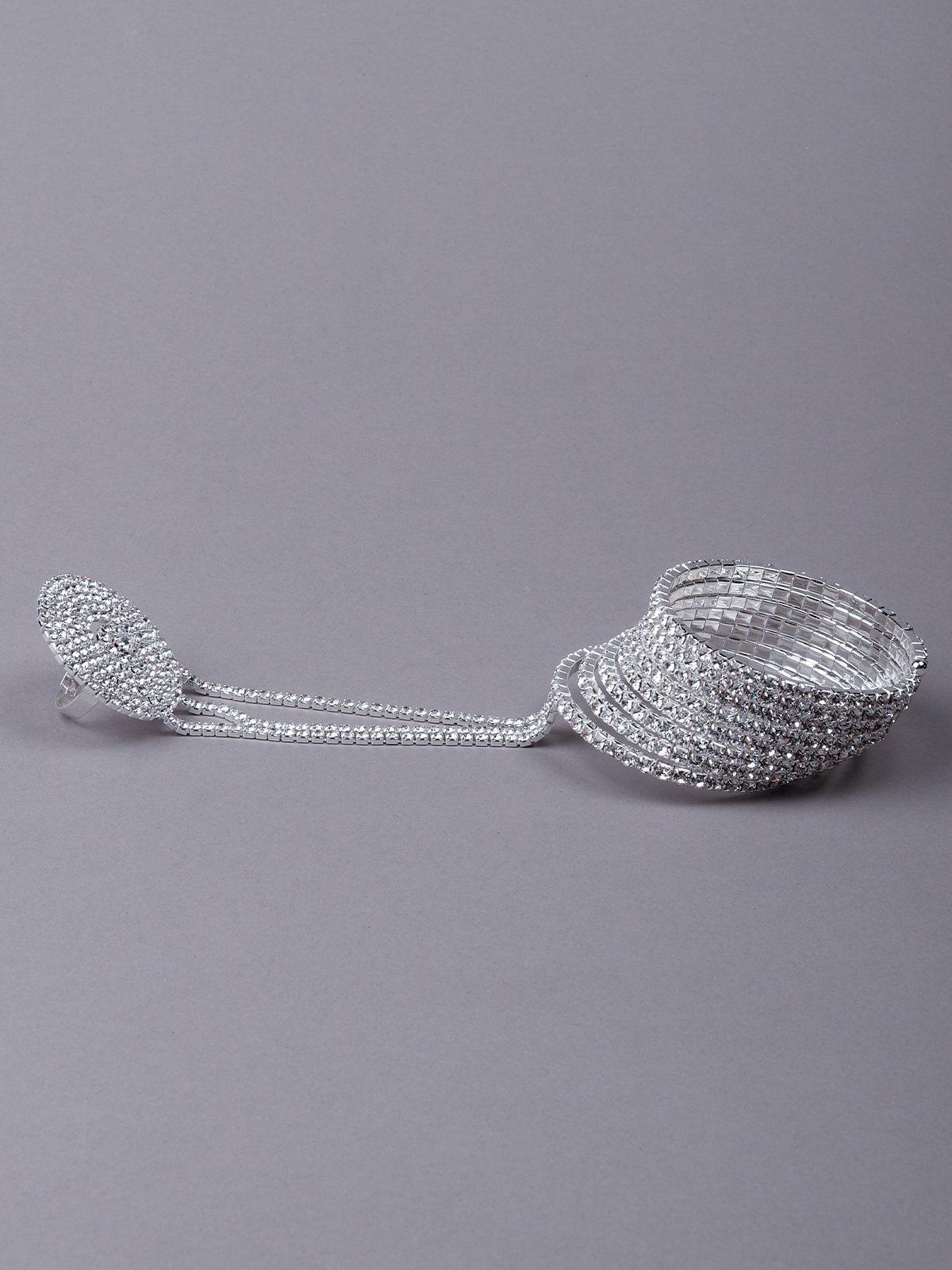 Women's Stunning Studded Bracelet Joining To A Rin