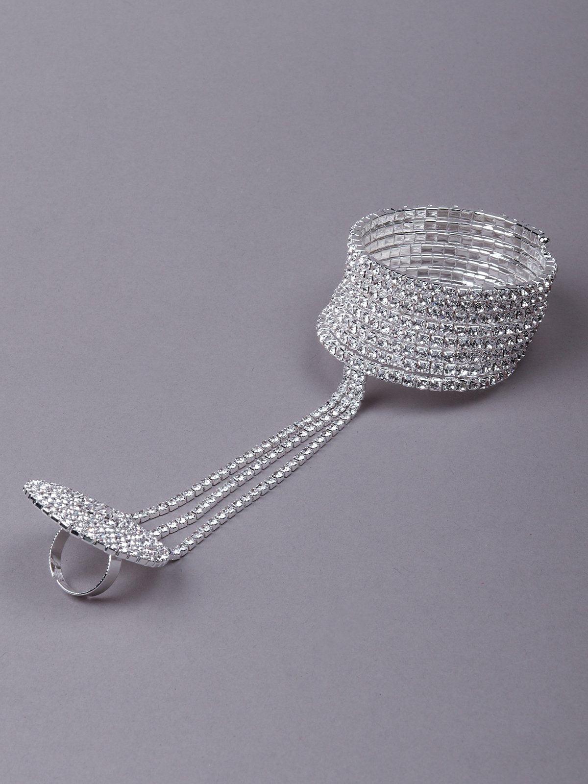 Women's Stunning Studded Bracelet Joining To A Rin