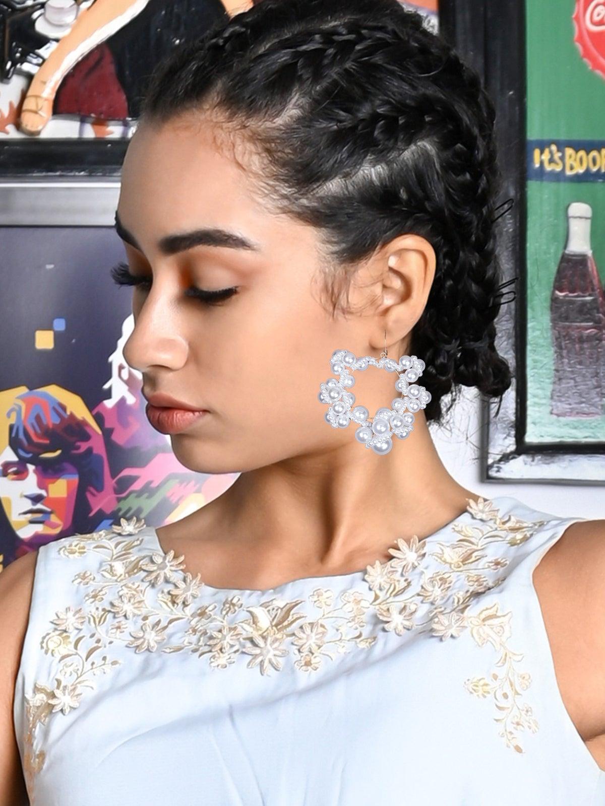 Women's Stunning White Beaded Rounded Pear Earring