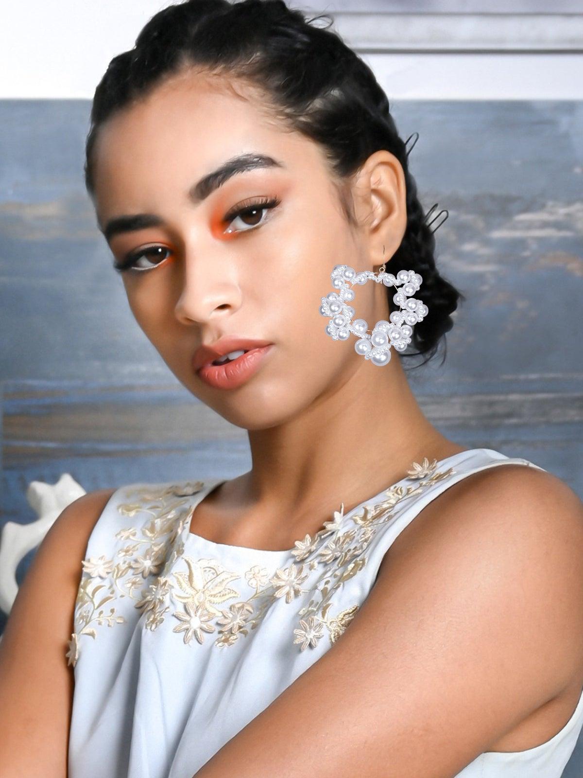 Women's Stunning White Beaded Rounded Pear Earring