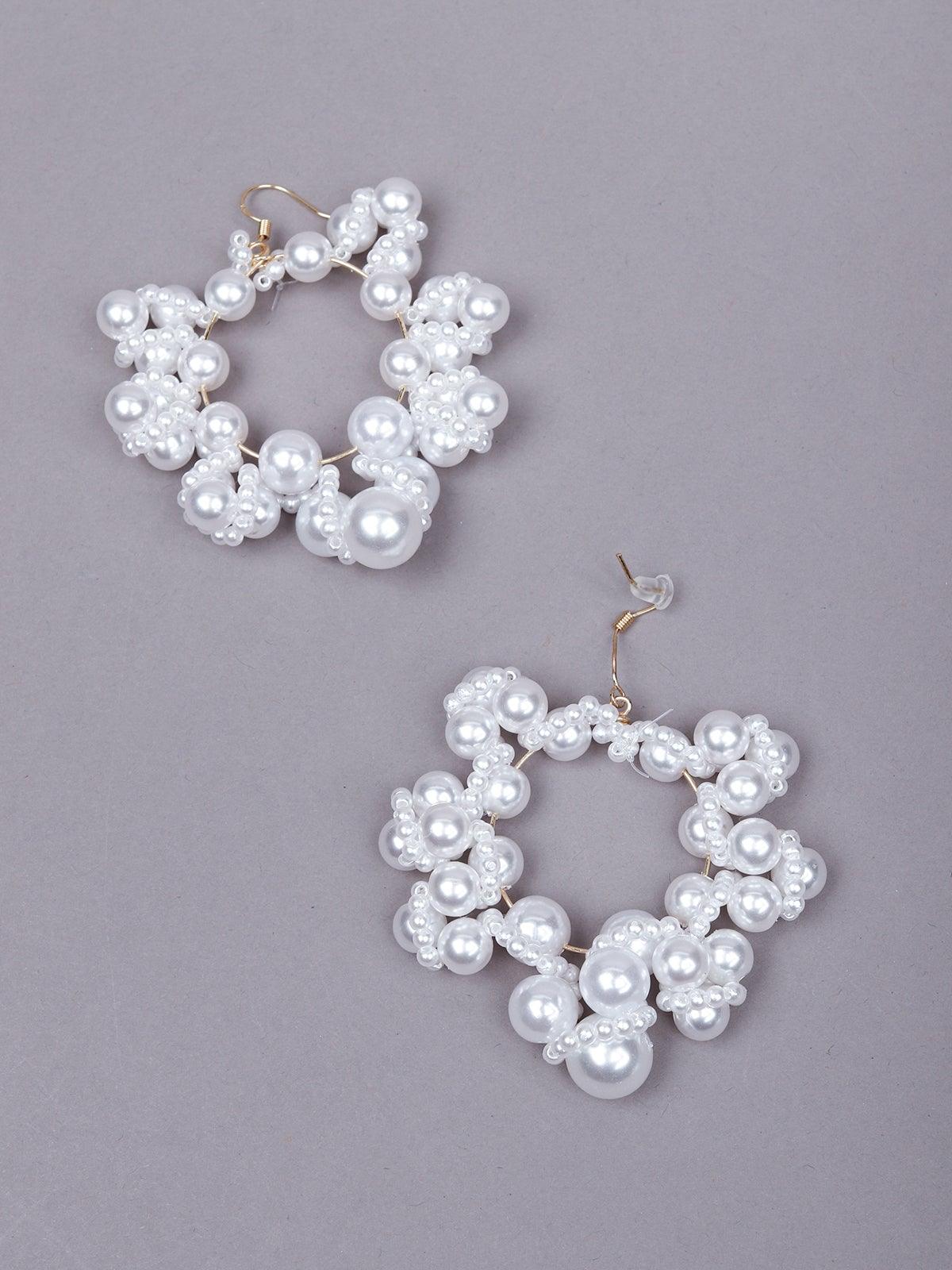 Women's Stunning White Beaded Rounded Pear Earring