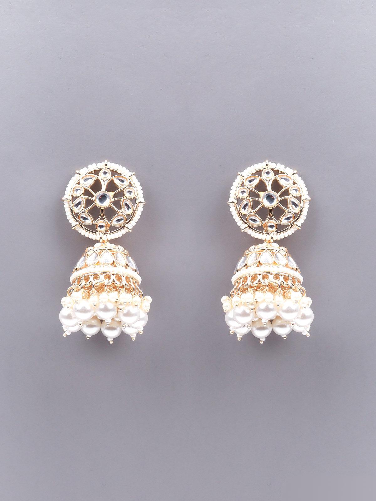 Women's Stunning White Embellished Jhumka Earring