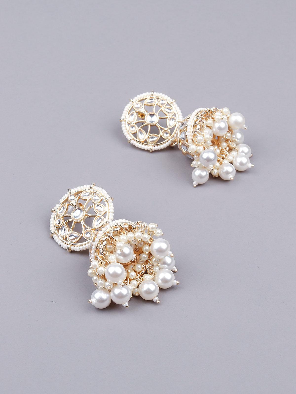 Women's Stunning White Embellished Jhumka Earring