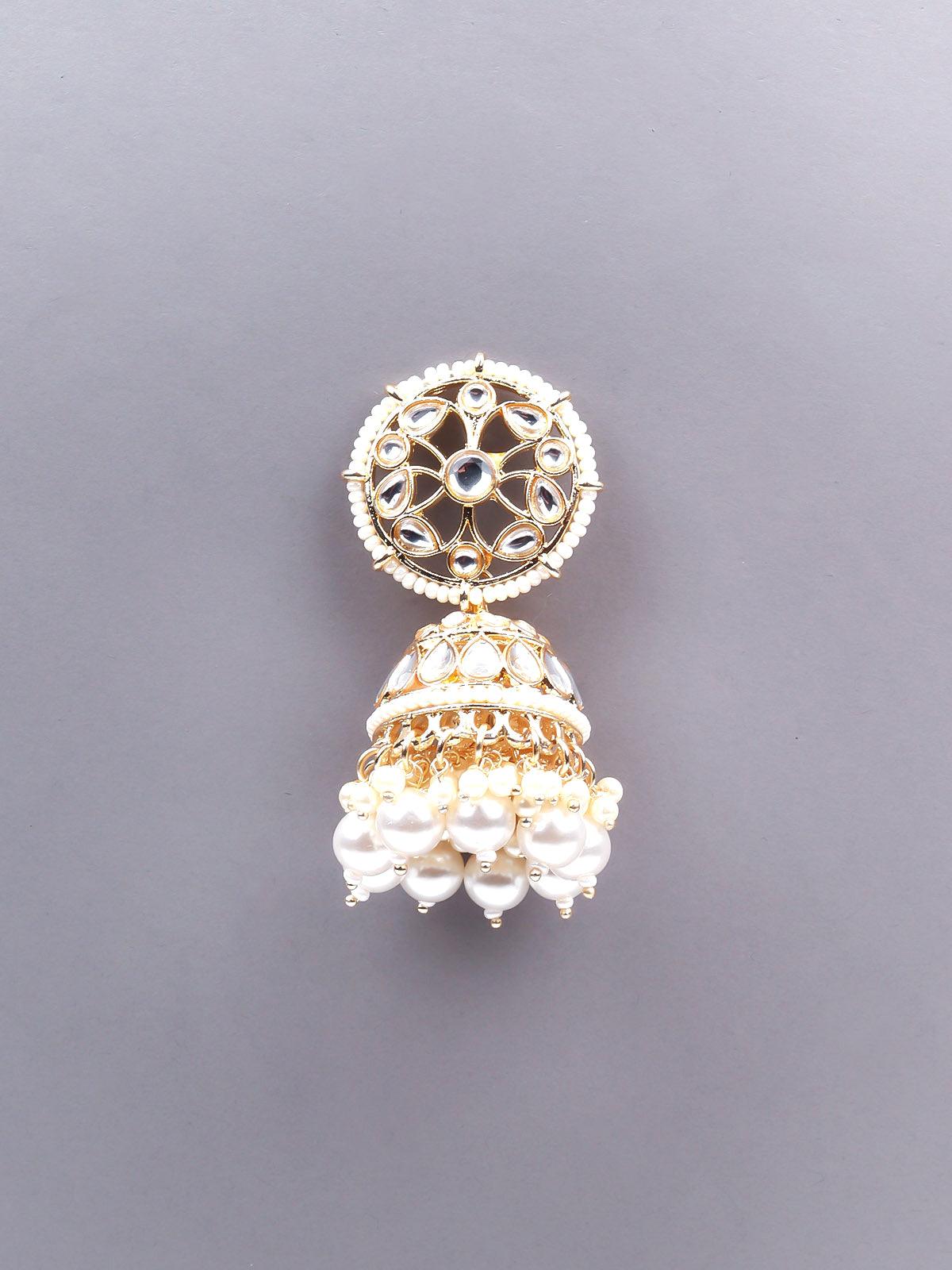 Women's Stunning White Embellished Jhumka Earring