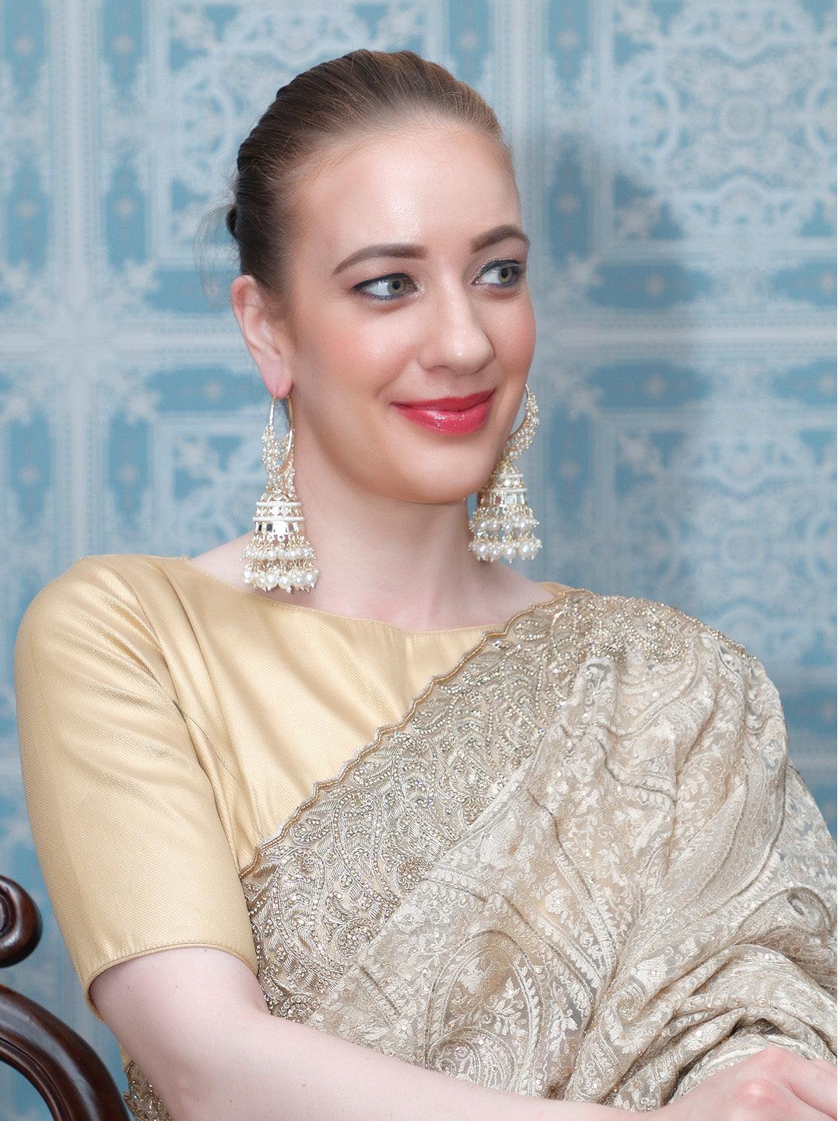 Women's Stunning White Hoops Earrings With Jhumk