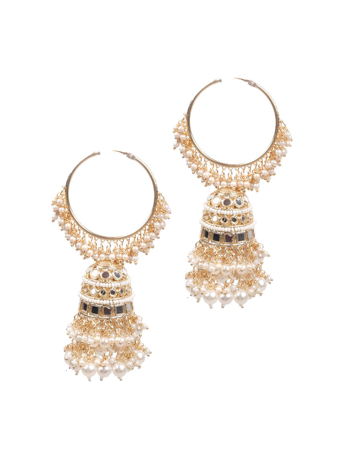 Women's Stunning White Hoops Earrings With Jhumk