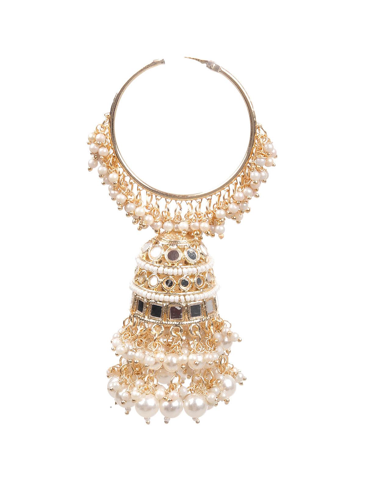 Women's Stunning White Hoops Earrings With Jhumk