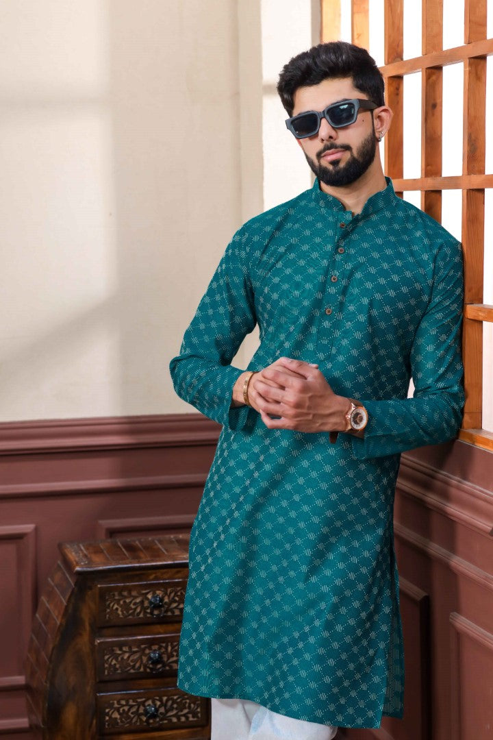 Men's Teal Cotton Solid Kurta Set - Panjari Store