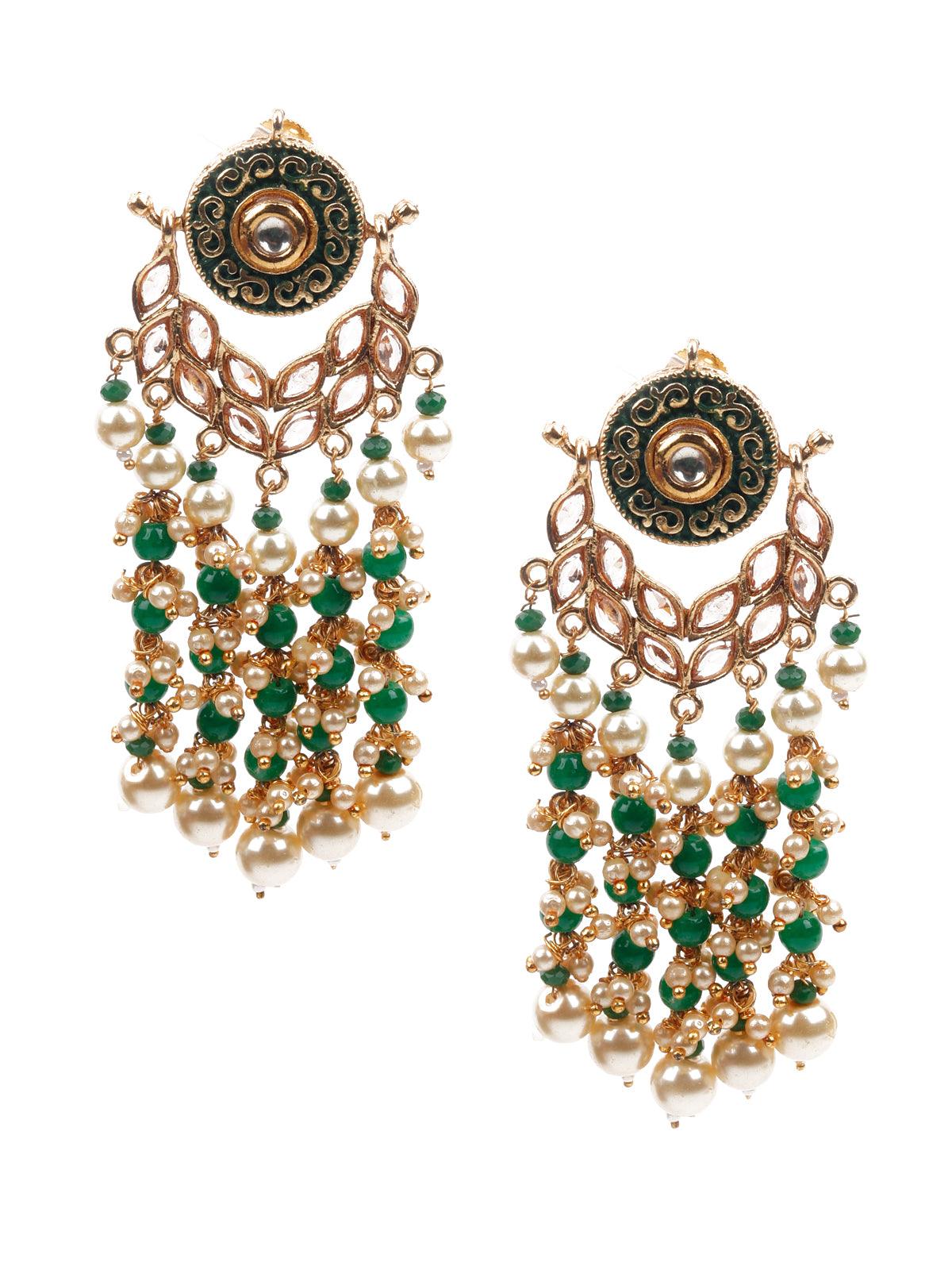 Women's Stylish Green And Gold Dangle Earring