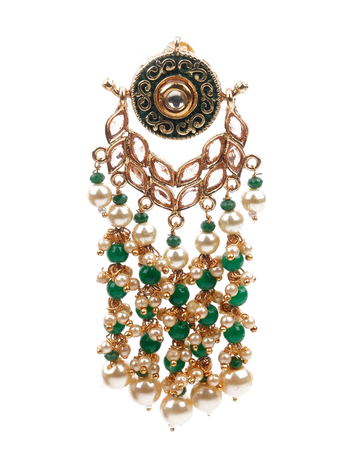 Women's Stylish Green And Gold Dangle Earring