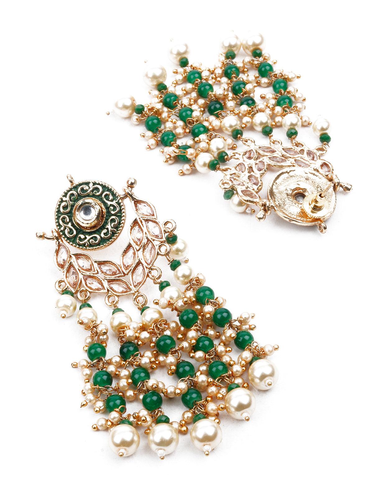 Women's Stylish Green And Gold Dangle Earring