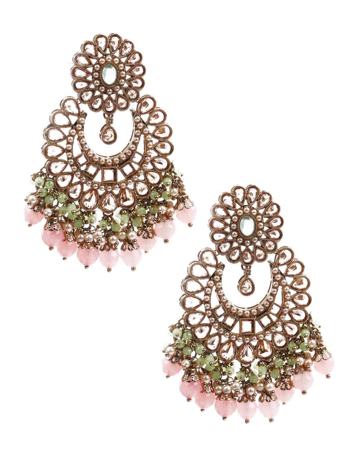 Women's Stylish Multicolored Dangle Earrings And Maangtika Se