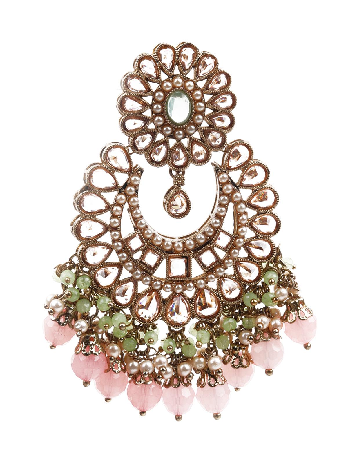Women's Stylish Multicolored Dangle Earrings And Maangtika Se
