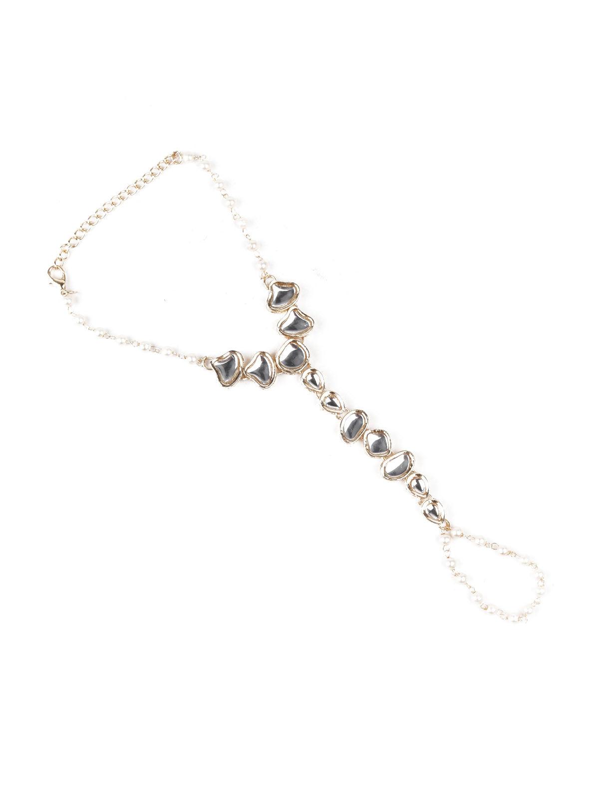 Women's Stylish White And Gold Hand Bracele