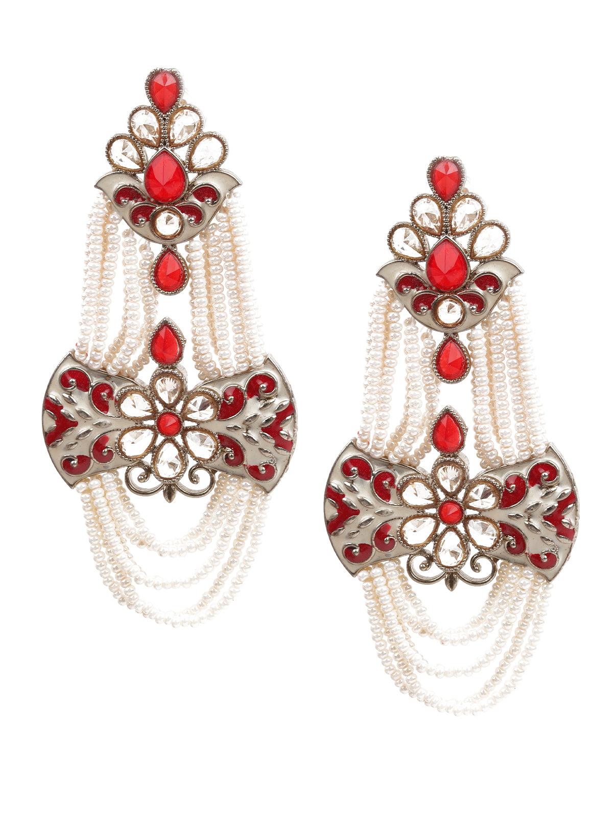 Women's Stylish White And Red Dangle Earring