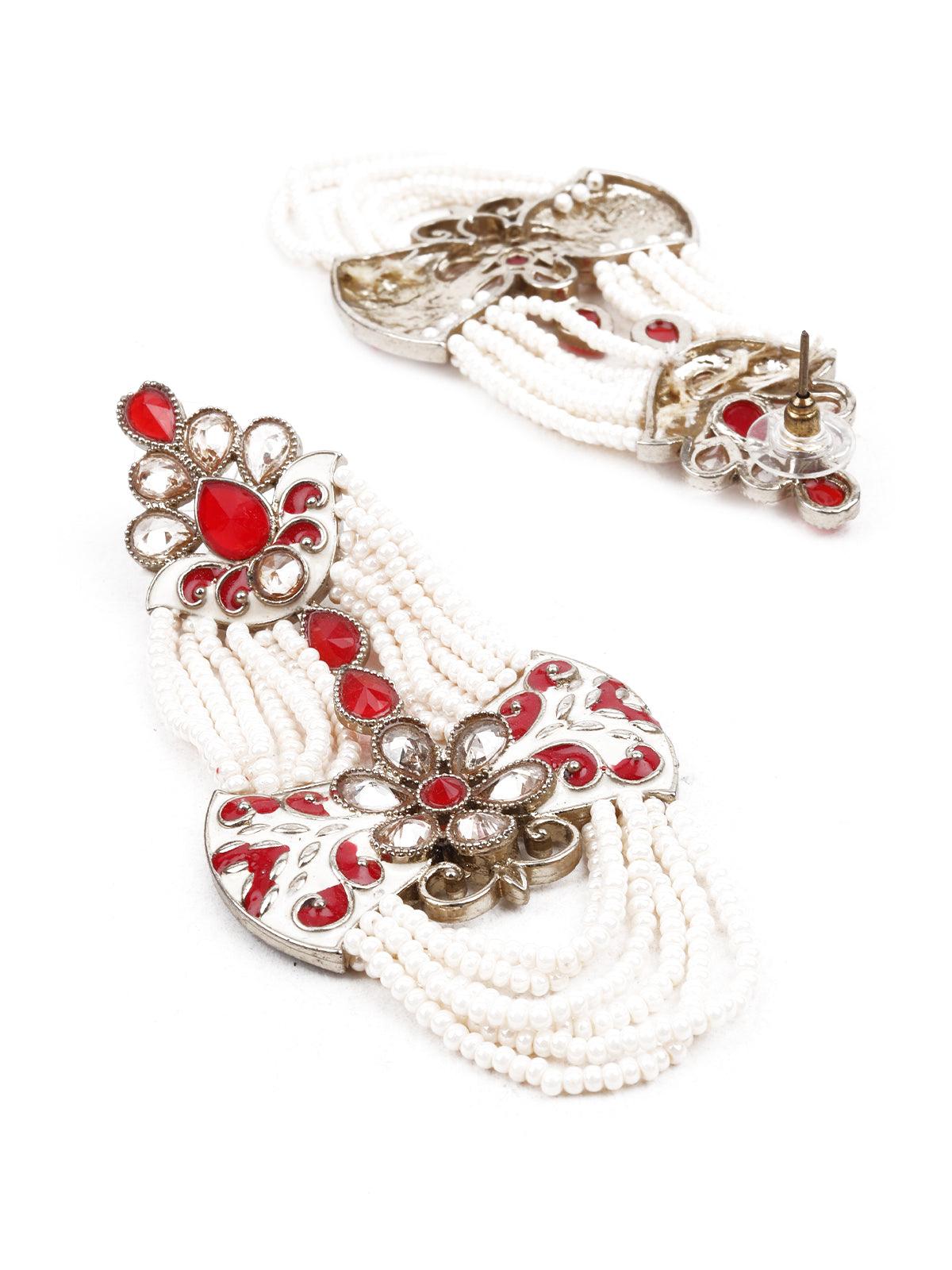 Women's Stylish White And Red Dangle Earring