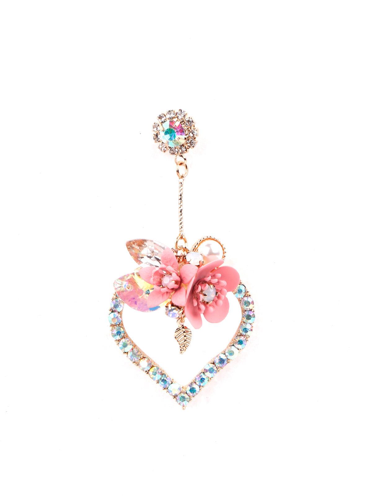 Women's Super Cute Pink Floral Heart Shaped Drop Statement Earring
