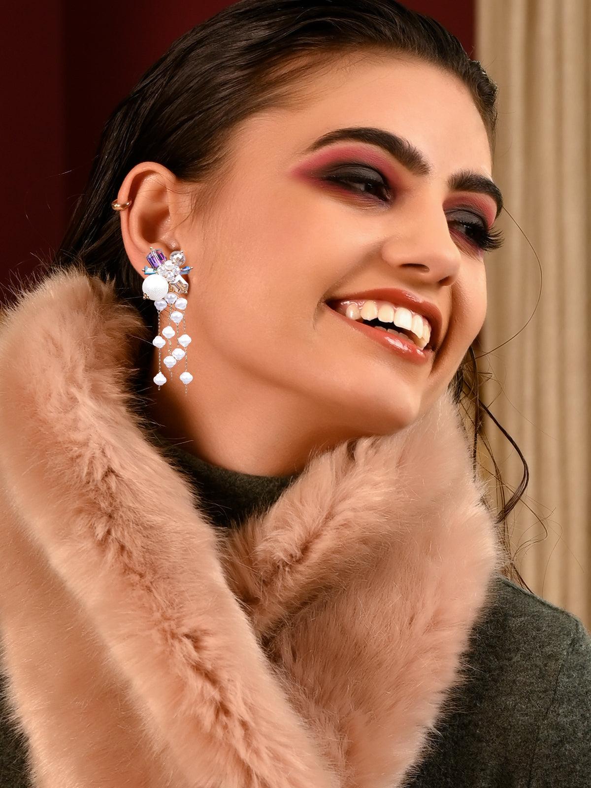 Women's Super Cute White Drop Statement Earrings