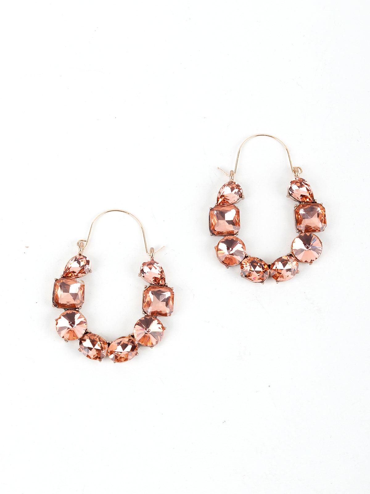 Women's Swara Salmon Pink Crystal Closed Hoop Earring