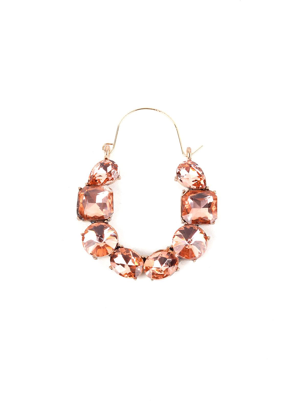 Women's Swara Salmon Pink Crystal Closed Hoop Earring