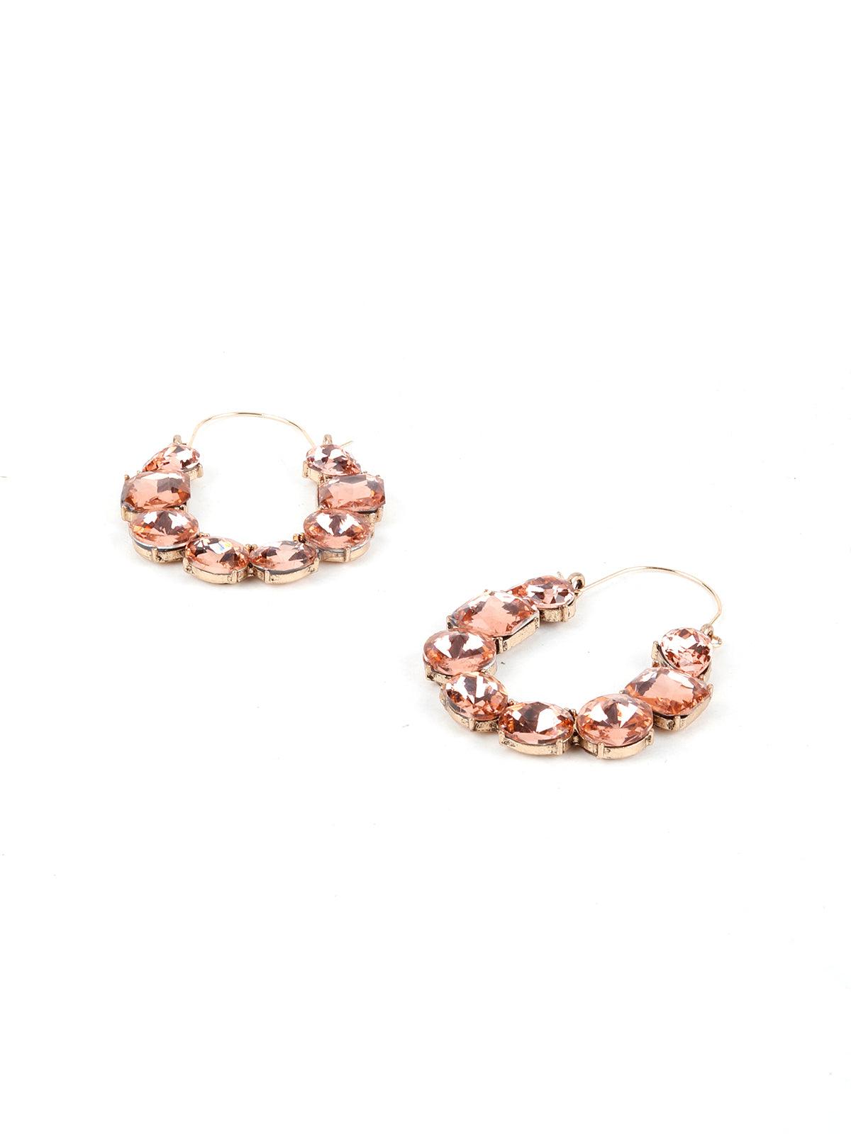 Women's Swara Salmon Pink Crystal Closed Hoop Earring