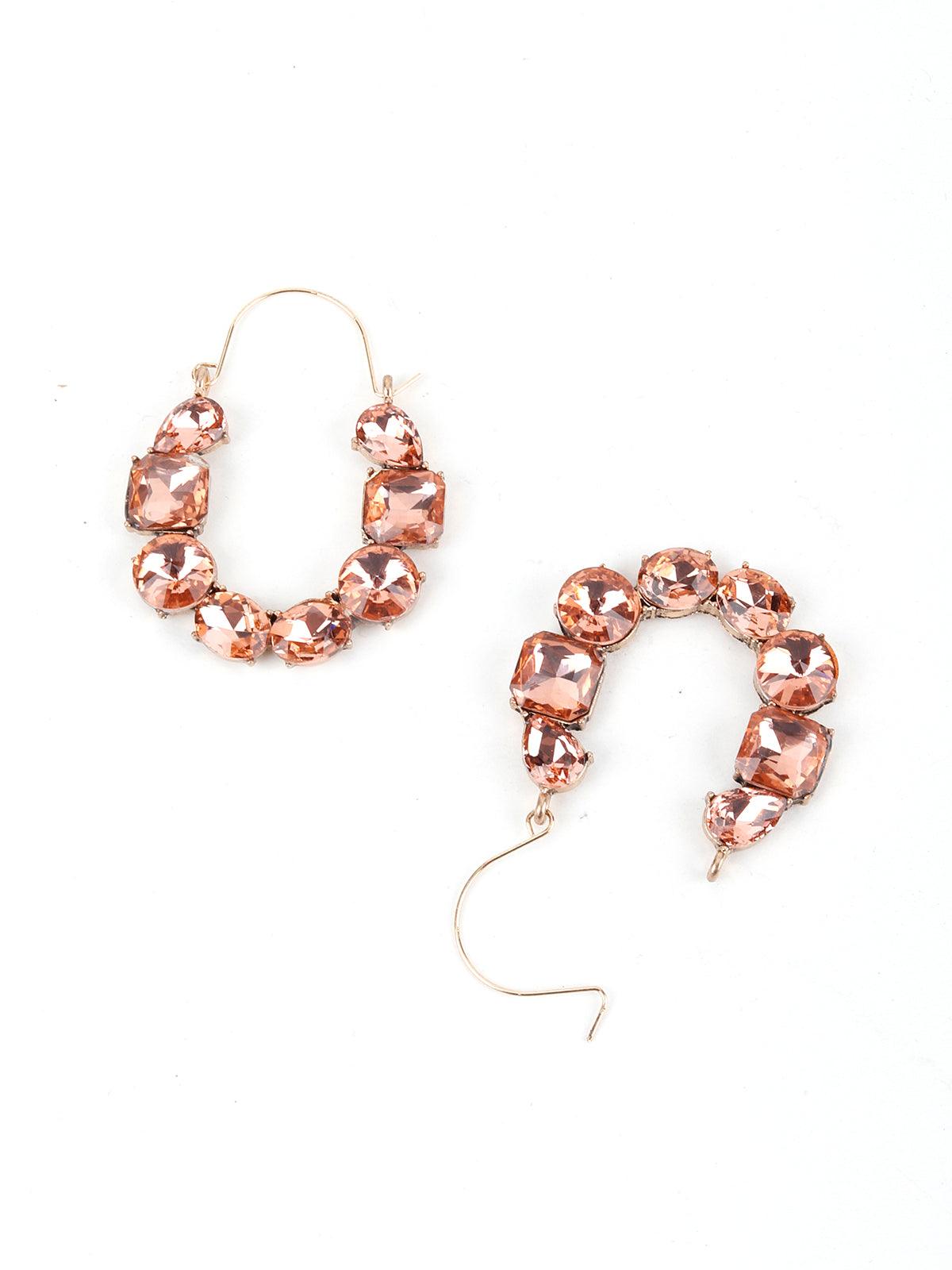 Women's Swara Salmon Pink Crystal Closed Hoop Earring