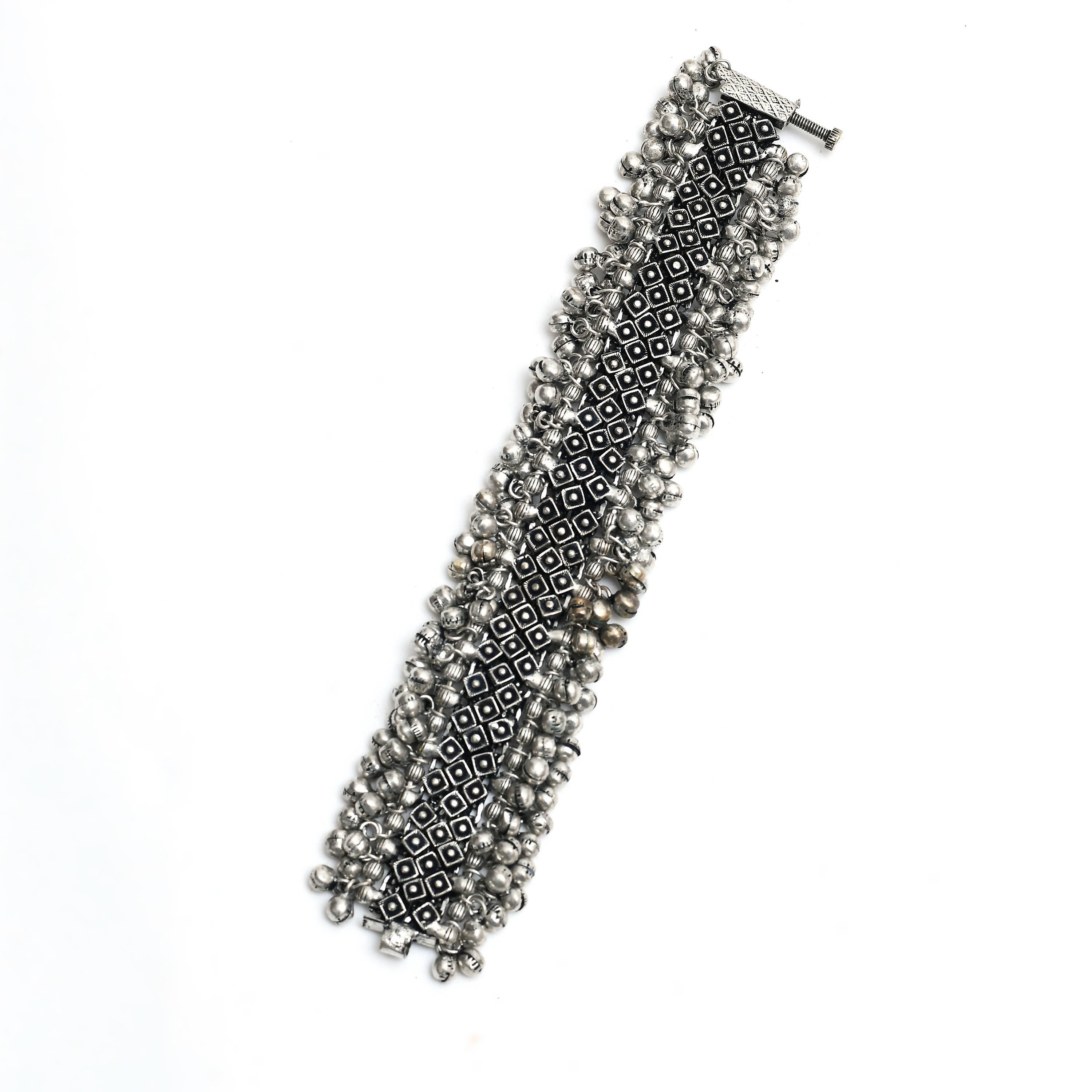 Johar Kamal Oxidised Silver-Plated Bracelet With Ghungroo