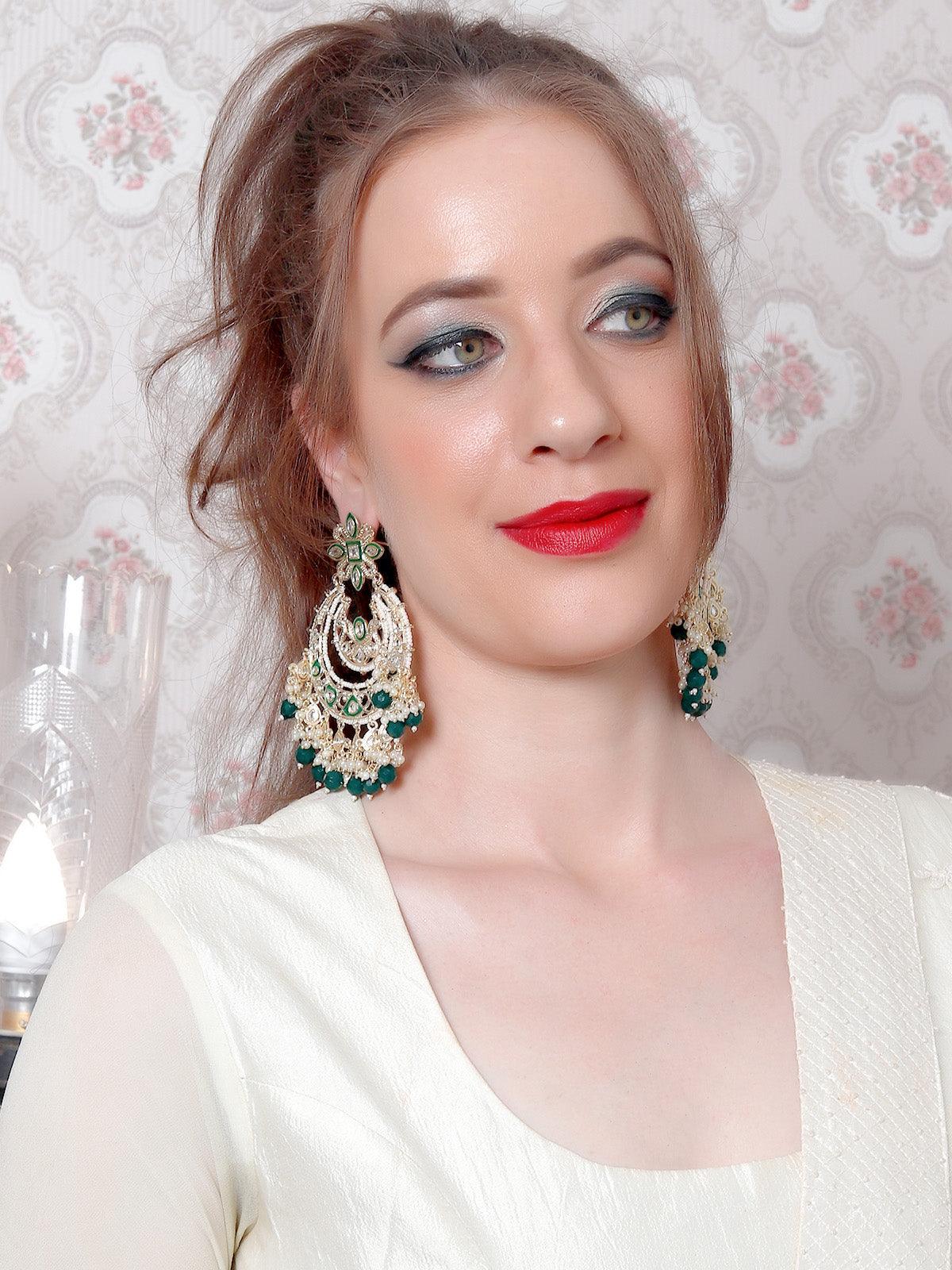 Women's The Gorgeous White And Green Chandbali Earring