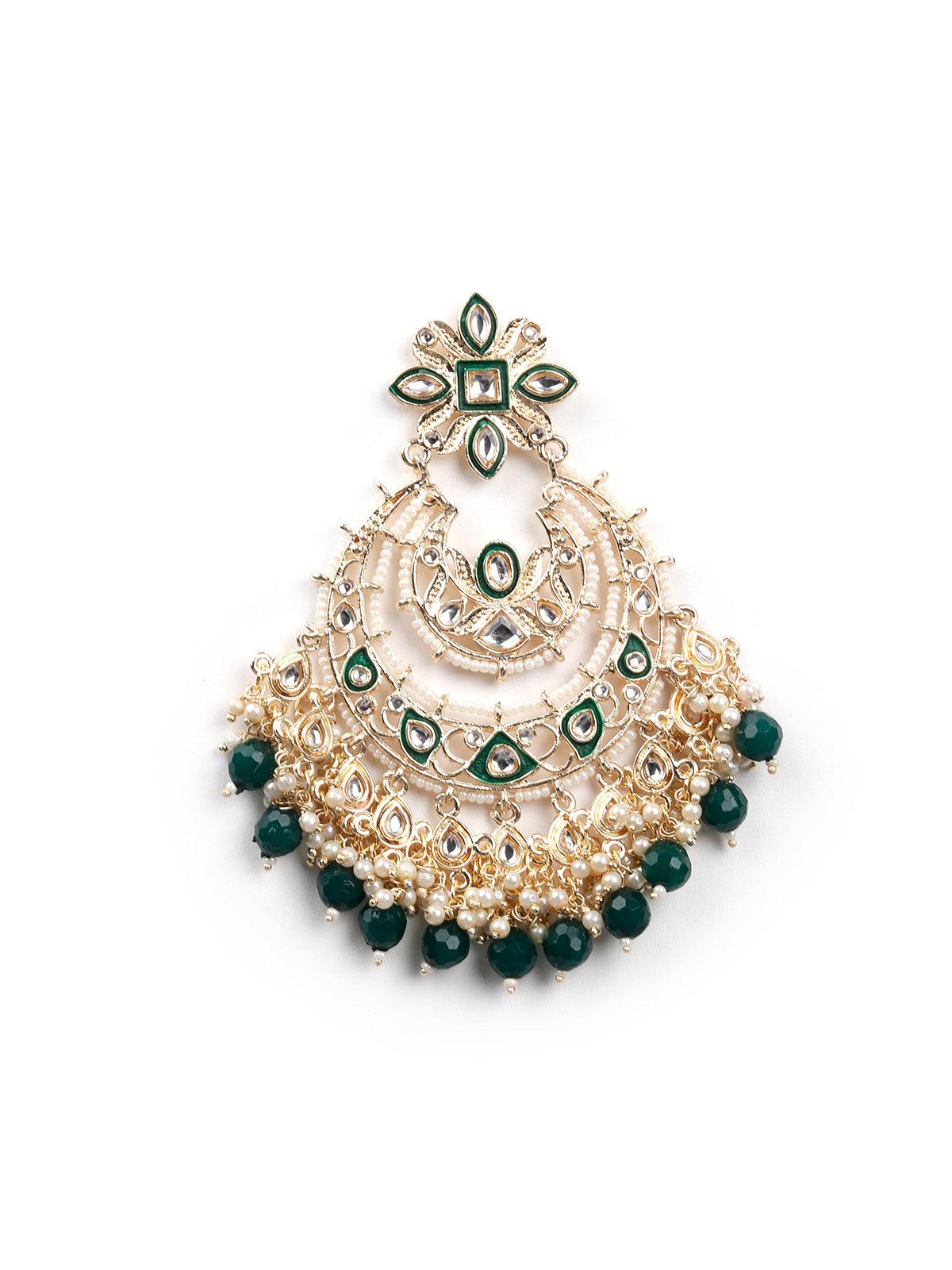 Women's The Gorgeous White And Green Chandbali Earring
